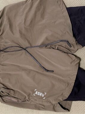 ASRV Olive Green Athletic Shorts with Black Trim